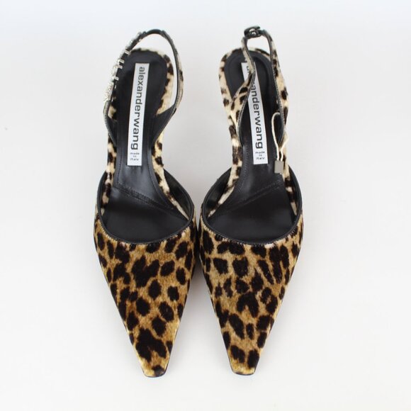NEW Alexander Wang Leopard Velvet Pumps | Logo Crystal Slingback Heels - Picture 5 of 15